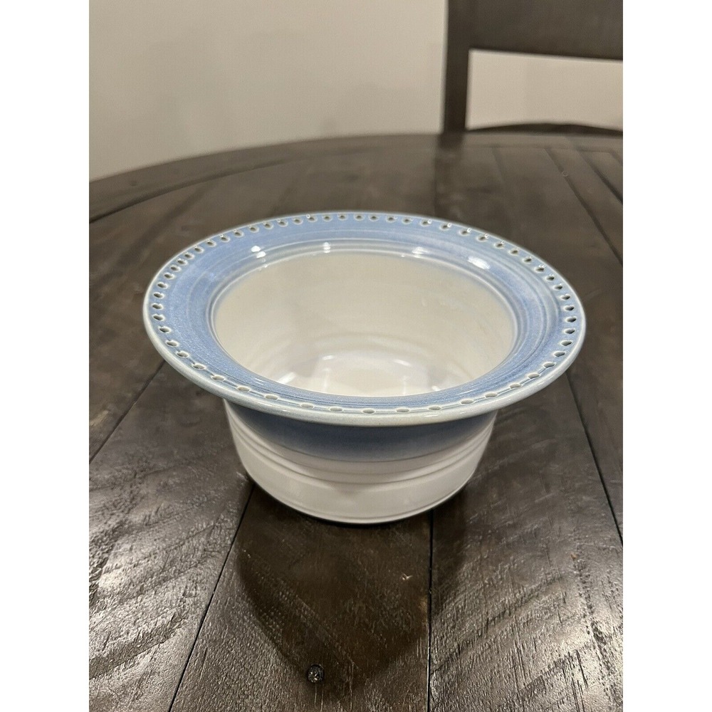 Pam Snyder Art Pottery Bowl Pierced Blue White West Virginia Signed Vtg
